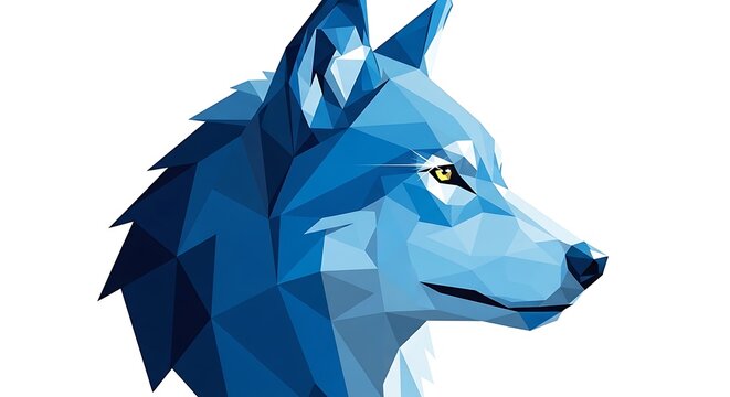 Geometric wolf head in blue tones.