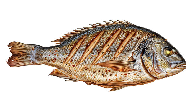 fresh whole striped bass fish isolated on white background