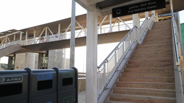 King Abdullah Station Pedestrian Bridge with Waste Bins