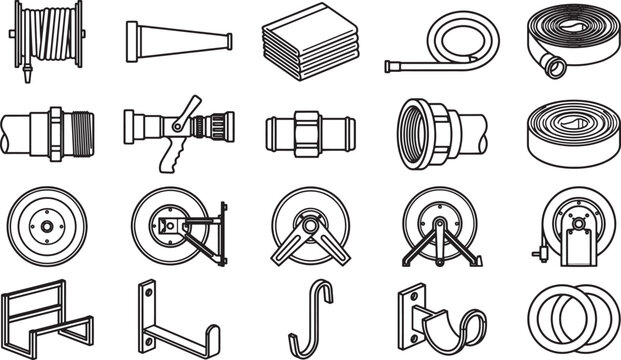 A set of fire-fighting equipment, presented in a clean and organized manner, ready for immediate use, providing safety.
