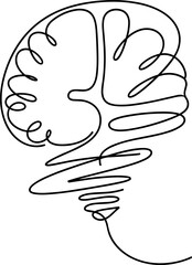 Fototapeta premium Continuous line drawing of a brain forming a light bulb, symbolizing ideas and innovation