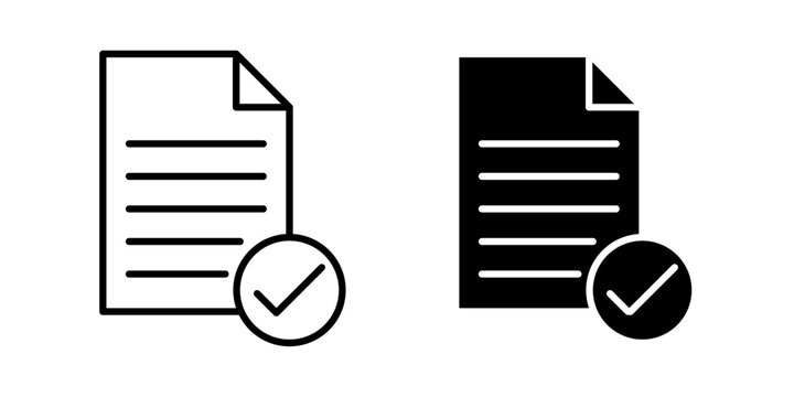Accept document icon in solid fill style, displayed in black on white background. Ideal for approvals, verified files, document confirmation, and workflow interfaces.