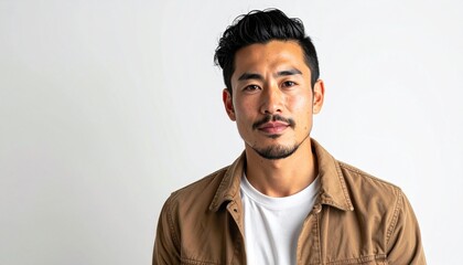 Obraz premium 満足げな表情の日本人男性（30代・白背景・ポートレート）, Content Japanese man in his 30s on white background portrait