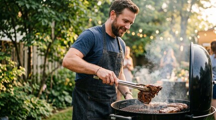 Fototapeta premium man cooking on the grill