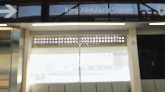 King Salman Park. Passenger Pressing Bus Door Button