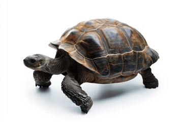 Fototapeta premium Tortoise Walking on a White Surface in an Indoor Setting During Daytime