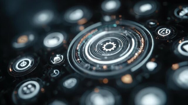 Seamless loop digital modernization interface, futuristic system transformation corporate background.