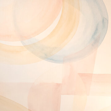 Upward view, abstract geometric watercolor shapes in warm pastel tones as stretch ceiling motif, elegant airy background with soft gradients for modern interior design and ceiling decoration