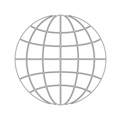 Obraz premium Minimalist globe wireframe vector, thin line earth sphere icon, geometric world grid symbol for global communications and logistics technology isolated on White Background