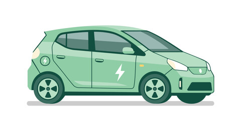 Modern Green Electric Hatchback City Car EV Side View Flat Vector Illustration For Sustainable Urban Mobility © Oktian07