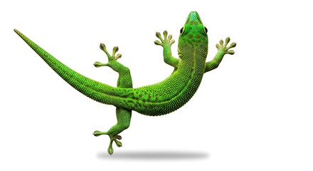 Fototapeta premium Vibrant green gecko on a clean surface