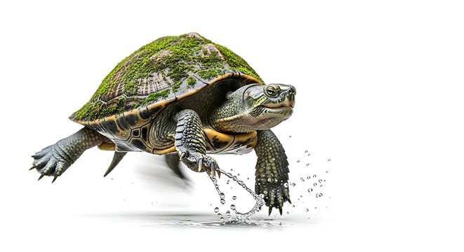 A turtle gracefully stepping forward