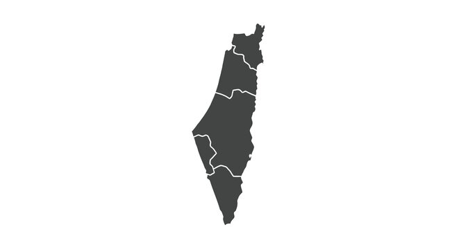 A stark black silhouette depicts the geographical outline of palestine and its surrounding territories high quality professional detailed