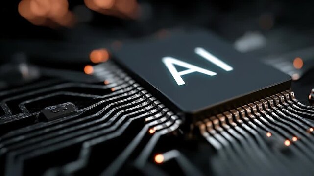 Seamless loop AI chip implementation strategy, futuristic corporate technology execution background.