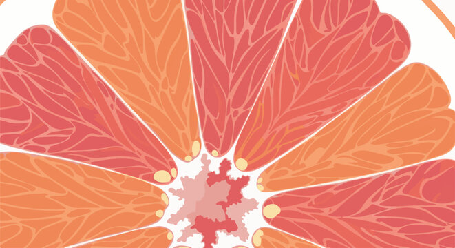Abstract close-up of a vibrant citrus fruit slice, showing segmented pulp
