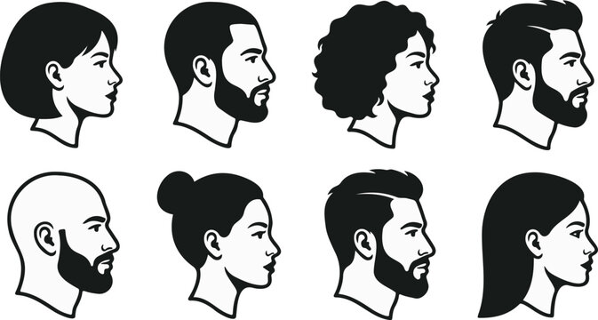 Bold Black Head Profile Avatar Silhouette Set