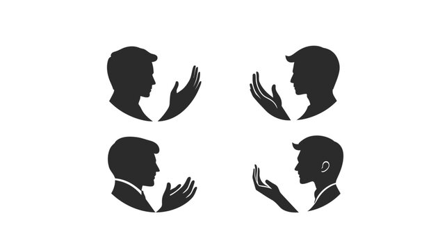 Four silhouettes of human heads with hands reaching out, appearing to interact