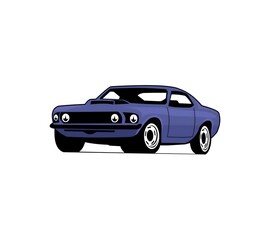 Obraz premium Cool blue vintage muscle car illustration displayed on a clean white background