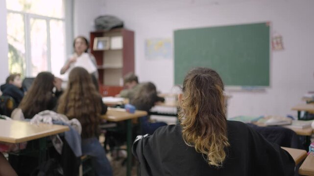 School children are participating actively in class. Education. Slow motion