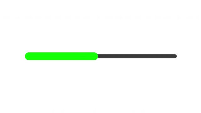 Minimalist green loading progress bar filling on white background for web or mobile application downloading or buffering status visualization
