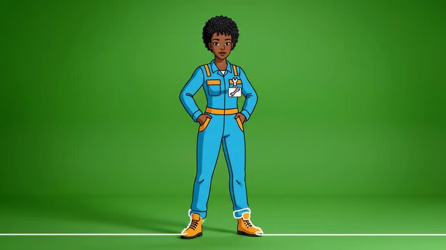 Worker in Blue Overalls.