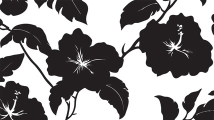Black and white floral seamless vector pattern illustration with vintage botanical flowers, leaves, branches and decorative ornamental design for wallpaper and decor
