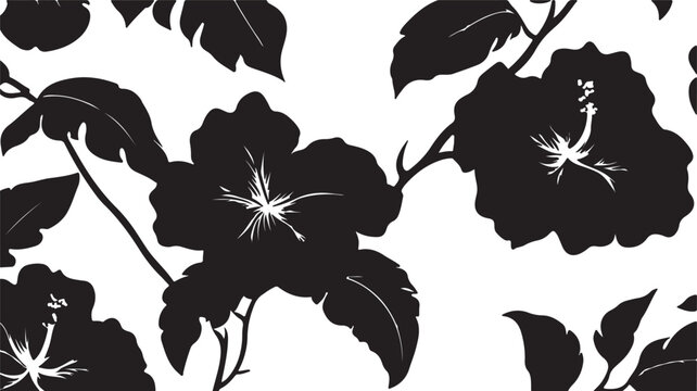 Black and white floral seamless vector pattern illustration with vintage botanical flowers, leaves, branches and decorative ornamental design for wallpaper and decor