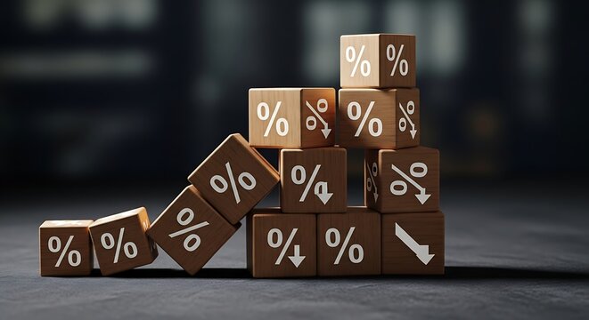 Brown wooden blocks with percentage signs.