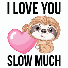 Fototapeta premium Cute Sloth with Pink Heart Front View Vector Illustration for Valentine