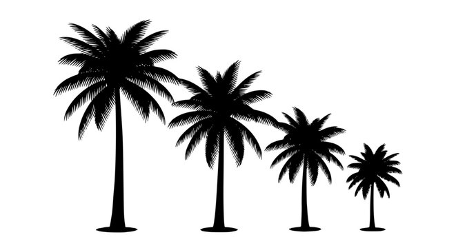 Four palm trees silhouette in decreasing size
