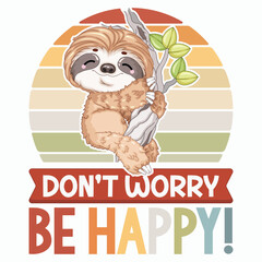 Fototapeta premium Retro Sloth Hugging Branch Front View Vector Illustration for T-Shirt