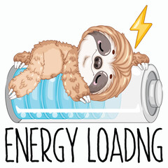 Fototapeta premium Kawaii Sleepy Sloth Energy Loading Front View Vector Illustration