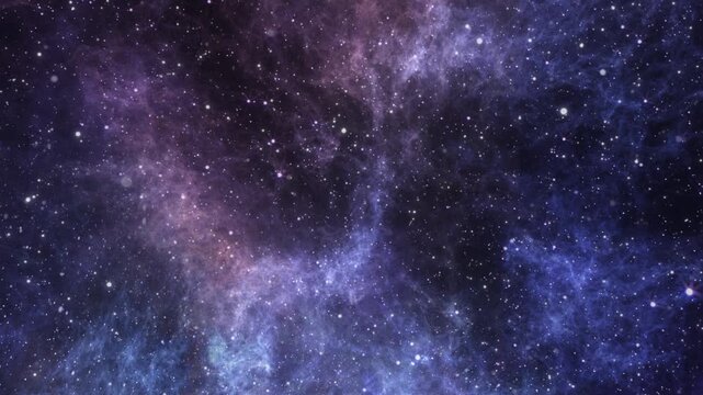 Animation of a cosmic nebula, looping and repeating endlessly. Glowing galaxies and stars passing by. Blue and purple nebulae. Seamless, looped, background. 4k footage