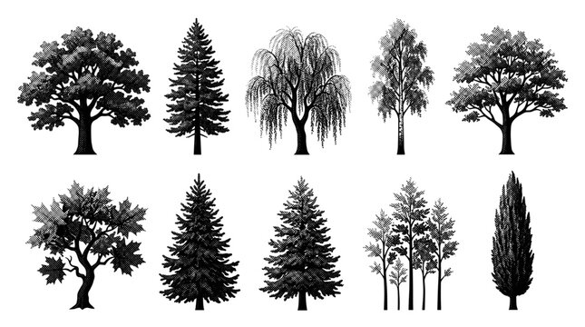 Set of Trees Elevation View for Architectural Drawings