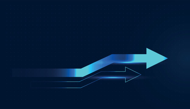 Multiple Blue digital streams surge upward, showcasing a robust trajectory for modern Business and global Finance. The leading arrow reaches the highest point