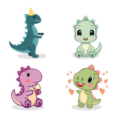 Cute Cartoon Dinosaur Collection Set with Adorable Baby Dino Characters © Purnama