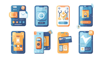 Fototapeta premium mobile app ui screens for van life travel and camper routes flat design vector illustration
