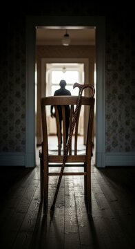 Silhouette of person sitting on chair.