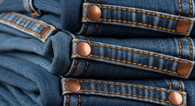 Close-up of denim jeans buttons.