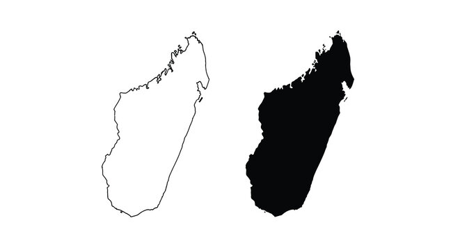 A visual comparison presents the outline of madagascar in both white and solid black silhouettes high quality professional