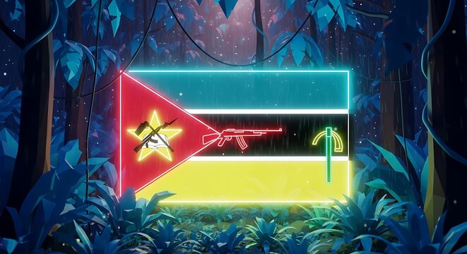 Neon East Timor flag in forest.
