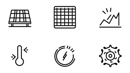 Solar Energy Icons: Collection of simple, yet striking icons representing sustainable energy, energy conversion, and related concepts. © abidakhatun