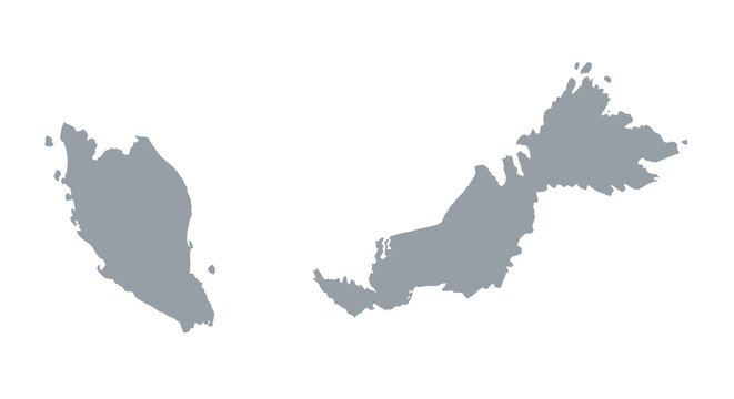 A grayscale map illustrating the geographical shape of malaysia showcasing its peninsular and borneo regions high quality professional