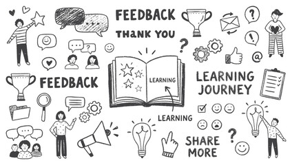 Hand Drawn Feedback and Learning Journey Education Concept for E-Learning Platforms and Student Evaluation Graphics © Aglonema