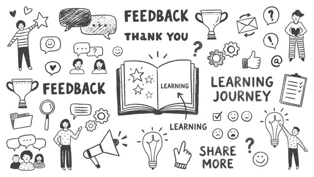 Hand Drawn Feedback and Learning Journey Education Concept for E-Learning Platforms and Student Evaluation Graphics