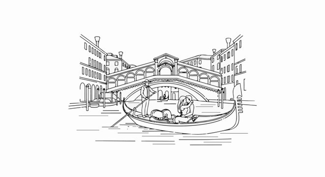 A gondola glides under a Venetian bridge with people and buildings
