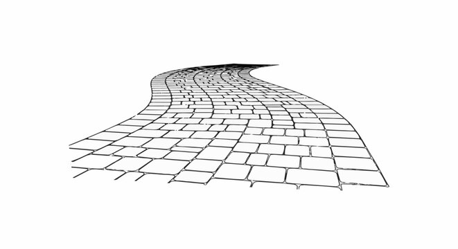 A winding cobblestone path curves into the distance on a plain white background