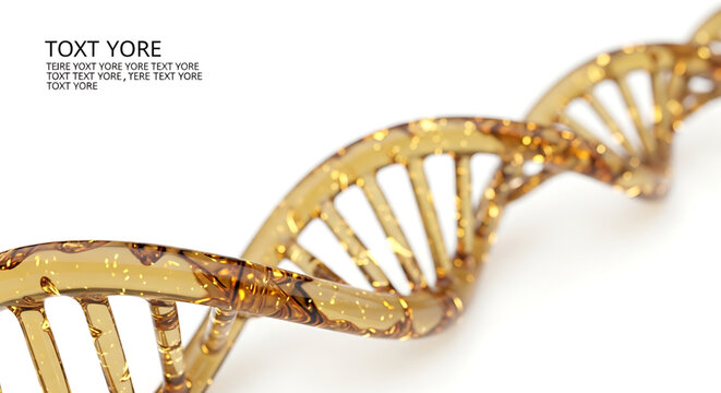 A golden DNA double helix structure with text placeholder on a white background