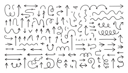 Fototapeta premium Set of hand drawn doodle arrows collection with various shapes and directions for creative design elements