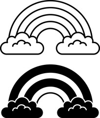 Naklejka premium Rainbow Icons. Line and Glyph Vector Icons. Colored Arc in the Sky, Natural Phenomenon. Clouds. Weather Concept